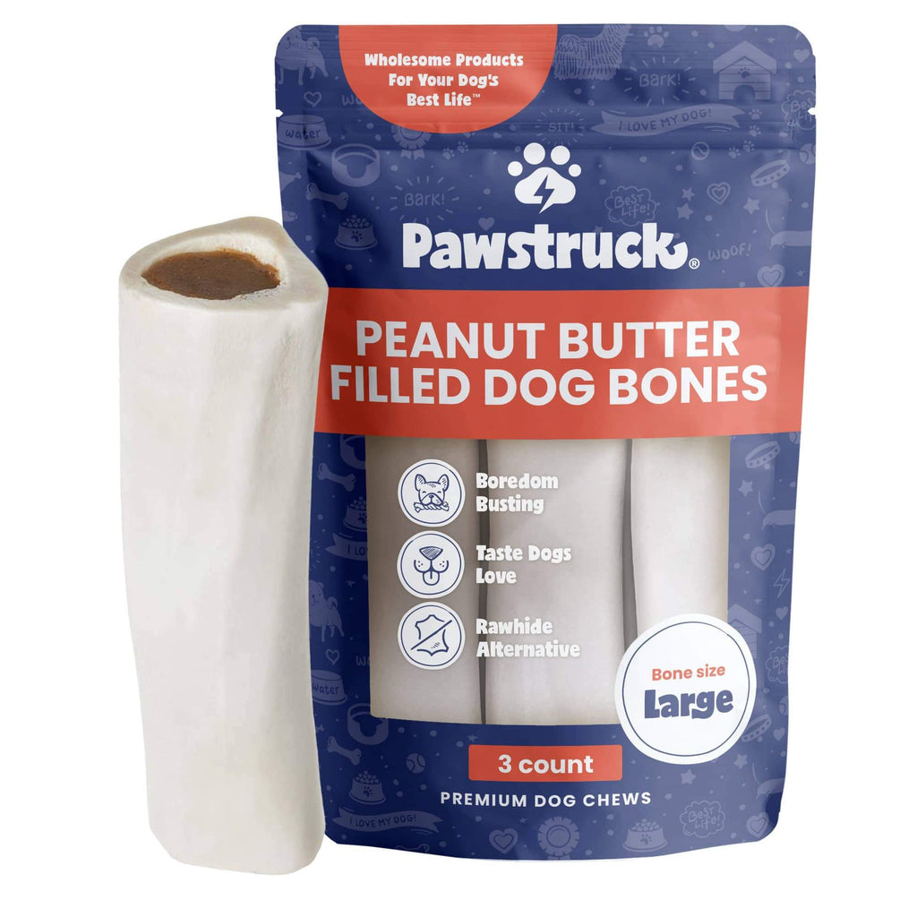 Pawstruck Large 5 6 Filled Dog Bones Peanut Butter Flavor Made in USA Long Lasting Stuffed Femur for Aggressive Chewers Dental Treat Pack of 3