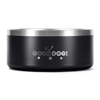 An image of a Stainless Steel Bowl that reads 'Good Dog'