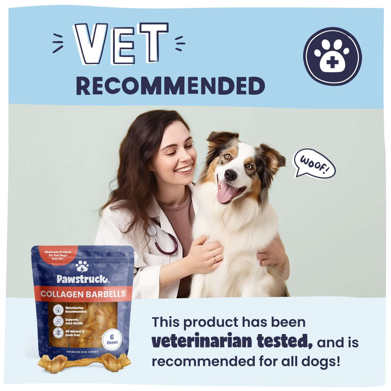A picture of woman with dog stating this product is vet recommended